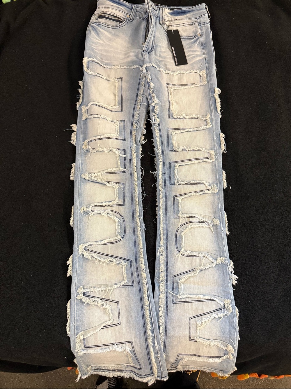 3 pair Mens Streetware StackedJeans with Frayed Patchwork same design diff color
